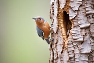 nuthatch with nest material on alder