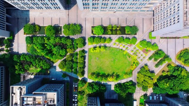 Aerial photo of modern city, dense building complex, eco-city, green city