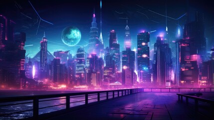 twilight in the cyber city evocative neon urban landscape with advanced futuristic skyscrapers