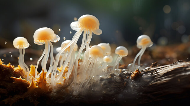A large white slime mold called myxomycete is crawl