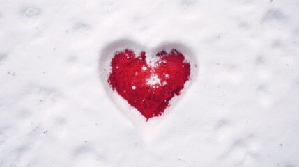 Fototapeta premium A beautiful romantic heart against the background of white frosty snow in winter. The concept of love and Valentine's Day. Abstract background. A symbol of love and loyalty.