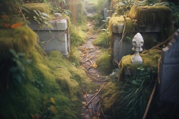 overgrown pathways leading through an ancient burial ground
