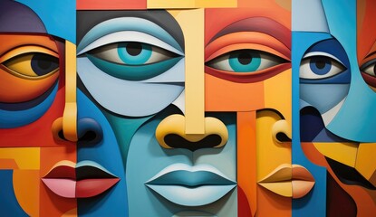 cultural diversity and emotional depth portrayed in a series of colorful abstract human faces