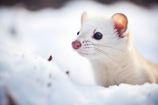 close-up of stoats white winter fur