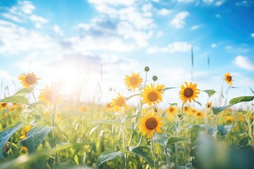 sunburst over a blooming sunflower field