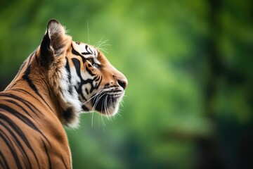 Obraz premium profile of tiger against deep greenery