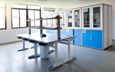 Empty chemistry laboratory in the school