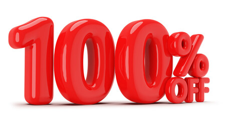 100 percentage off sale discount number red 3d render