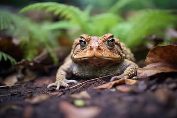 Fototapeta premium toad on a shady forest floor with ferns
