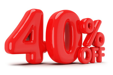 40 percentage off sale discount number red 3d render