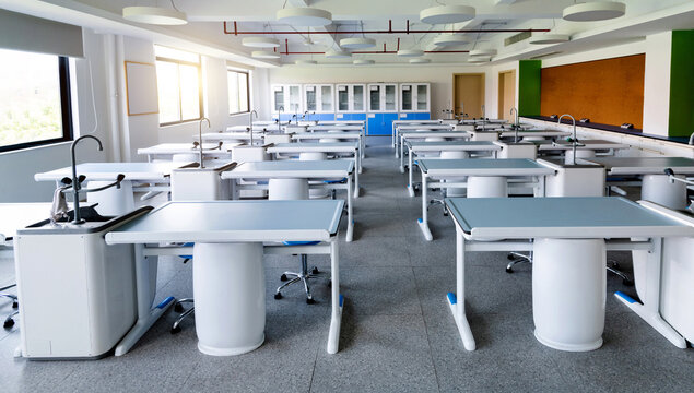 Empty chemistry laboratory in the school