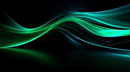 Glowing green neon curve lines background - ai generative