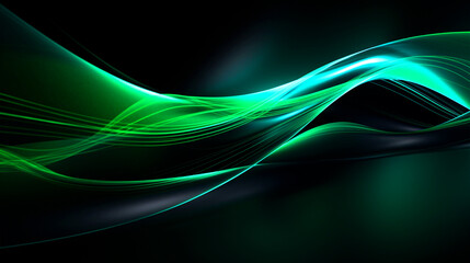 Glowing green neon curve lines background - ai generative