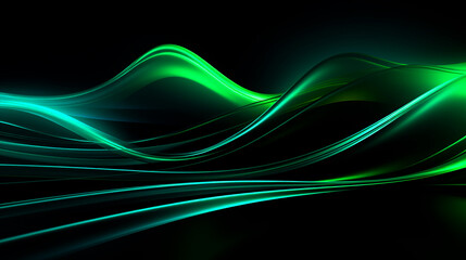 Fototapeta premium Glowing green neon curve lines background - ai generative