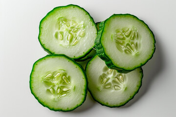 Fresh Cucumber Slices on White Isolated Background, Front View Created with Generative AI Tools