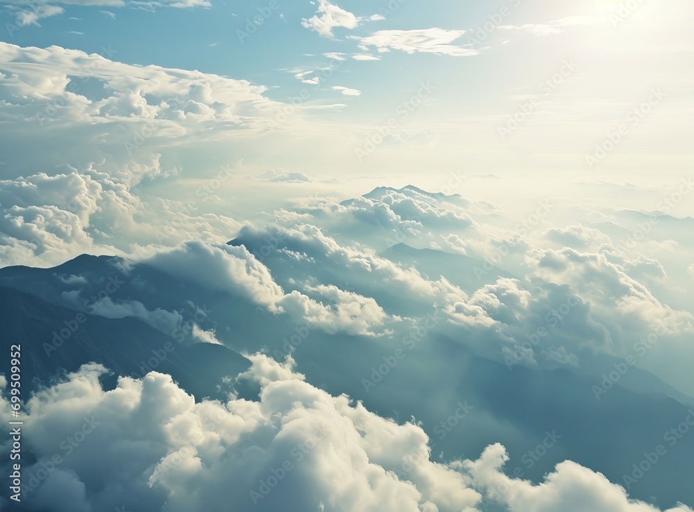 Poster aerial view of clouds and mountain