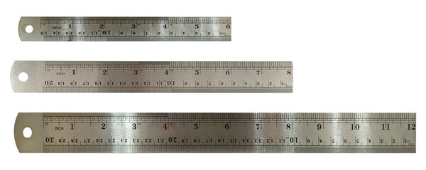 three metal rulers of different sizes transparant without background 