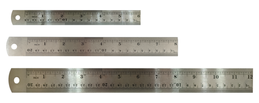 three metal rulers of different sizes transparant without background 