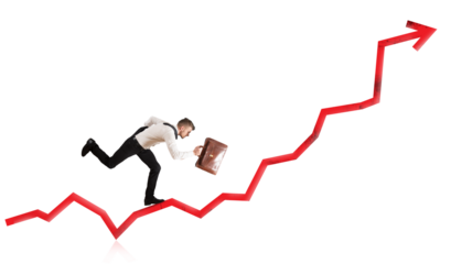 businessman that rise statistics as success and determination