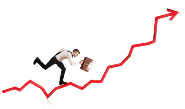 businessman that rise statistics as success and determination