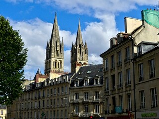 Fototapeta premium Caen, August 2023 - Visit the magnificent city of Caen, capital of Normandy. View of religious monuments