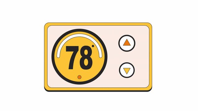 Thermostat regulator line 2D object animation. Saving energy indoors flat color cartoon 4K video, alpha channel. Optimum temperature controller. Turning down heat animated item on white background