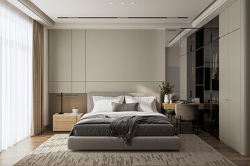 Scandinavian's Chic Nordic Clean Style Modern bedroom. - obrazy, fototapety, plakaty