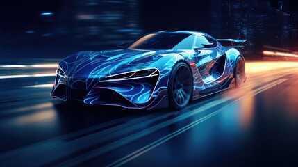 modern super sports car with blazing speed effects. perfect for transport technology themes, auto shows, and speed enthusiasts' illustrations - obrazy, fototapety, plakaty