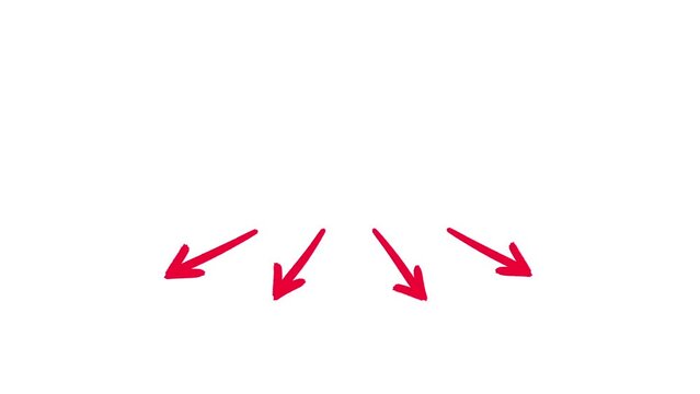 4 arrows red version white background graph. Fast and slow version all in one. Arrow cartoon irregular shape. Animated hand drawn slow drawing  Good for any video material. Motion graphic explainer.

