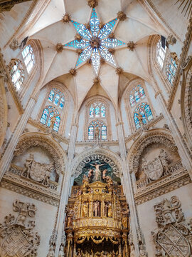 Burgos, Spain - 24 July, 2023: Interior of the Cimborrio of the Cathedral of Burgos, Spain.