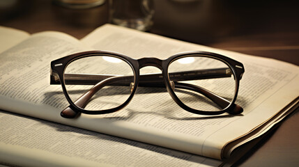 close up shot of Eye glasses placed on a news paper in a vintage tone - obrazy, fototapety, plakaty