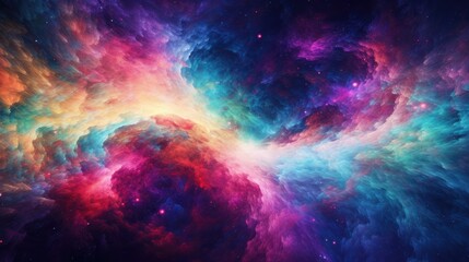 Obraz na płótnie Canvas A high-definition, 8K, abstract image depicting a swirling vortex of vibrant colors, resembling a cosmic dance in outer space, with bright blues, purples, and pinks dominating the scene, all blending 
