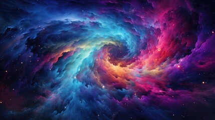 Fototapeta na wymiar A high-definition, 8K, abstract image depicting a swirling vortex of vibrant colors, resembling a cosmic dance in outer space, with bright blues, purples, and pinks dominating the scene, all blending 