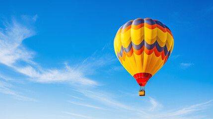 Naklejka premium Colored hot air balloon on a clear blue sky with few clouds 