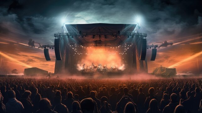 epic live concert stage with thrilled audience. dynamic music event photography for festival promotions and entertainment posters