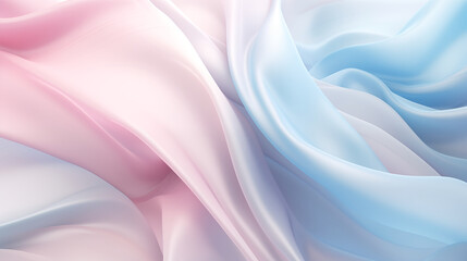 Abstract blue and pink wavy silk background. Elegant and luxurious soft waves with shiny pastel colors.