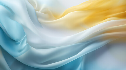 Obraz premium Abstract blue and yellow wavy silk background. Elegant and luxurious soft waves with shiny pastel colors.