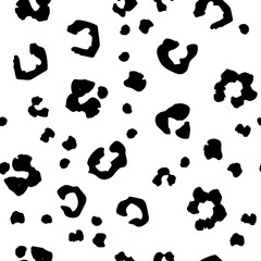 Black Leopard Fabric Spot. Snow Cheetah Repeat Fur. White Animal Drop. Panther Monochrome Splash. Snow Jaguar Print. Cheetah Seamless Texture Background. Leo Seamless Vector Art. Leo Animal Splat. - obrazy, fototapety, plakaty