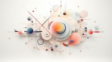 A high-definition, 8K, abstract image showing a complex array of geometric shapes, including triangles, circles, and hexagons, in a symphony of pastel colors