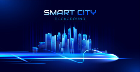 Gradient smart city and high speed train background