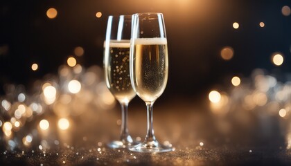 Toasting with champagne glasses against bokeh background - Generative AI