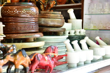 October 23, 2023. Figurines of Hindu deities and full toys are sold at the Dharmik Tirtstal Bazaar in Little India, in Mount Abu