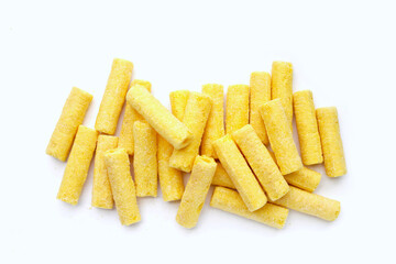 Roller corn snack on white background