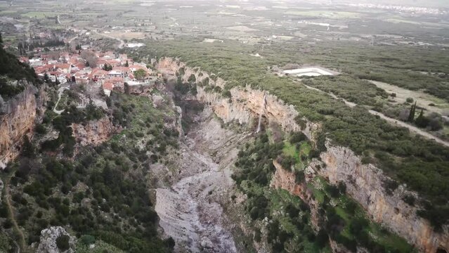 Aerial footage of Tithorea municipality and Velitsa gorge in Amfikleia-Elateia, Phthiotis, Greece