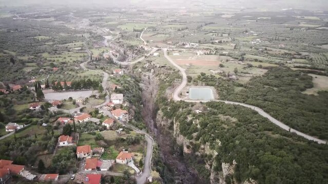 Aerial footage of Tithorea municipality and Velitsa gorge in Amfikleia-Elateia, Phthiotis, Greece