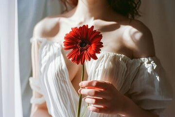Beautiful girl, detailed realistic portrait close up of a young beautiful woman 18 years old with a lily flower, gentle portrait, woman's health - obrazy, fototapety, plakaty