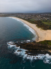 Beautiful coastline view of One Mile Beach, Forster, Australia.
