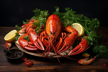 Indulgent Cooked lobster seafood. Animal sea. Generate Ai