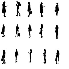 set of silhouettes of people,set of silhouettes of  women
