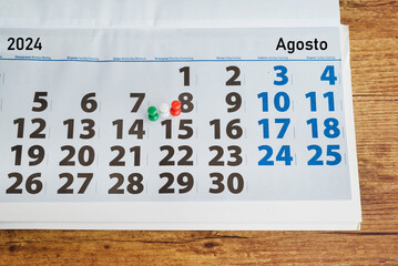 Paper calendar with the date 15 August . Independence Day of Italy 